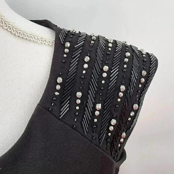 Calvin Klein Black Silver Beaded Knee Length Stretchy Dress Large 12 - Picture 5 of 8